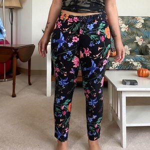 Old navy pixie mid-rise black dress pants with multi-colored flowers